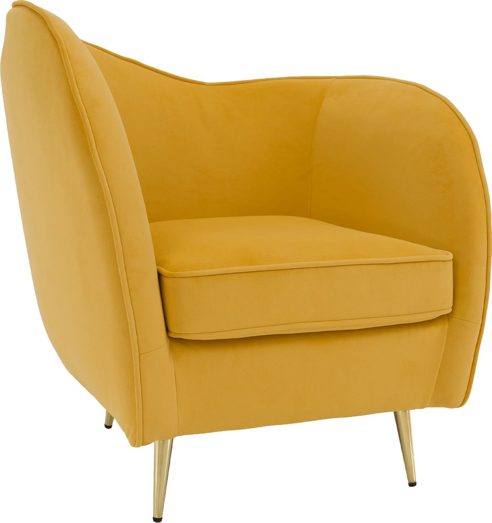 Fotoliu de design, ţesătură Velvet galbenă/gold crom auriu, EZIO