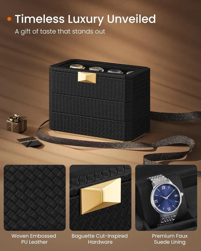 Cutie depozitare ceasuri Songmics Negru 27.2x16.8x20.5 cm