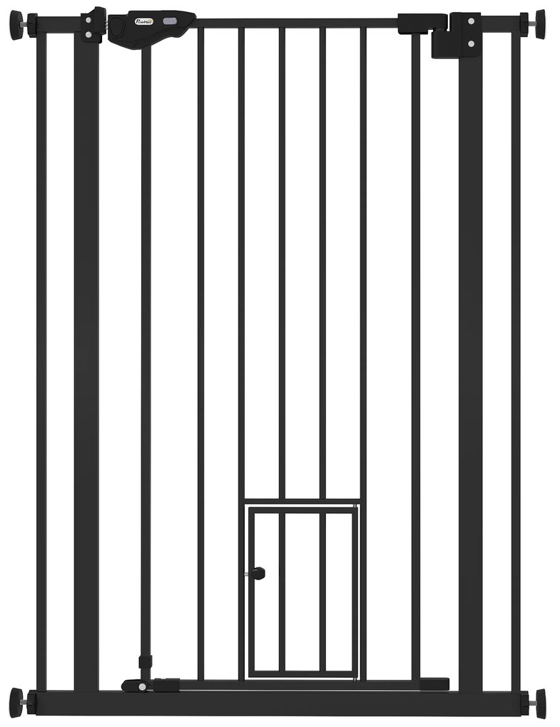 PawHut Poartă Reglabilă pentru Câini cu Ușă Mică și Montare prin Presiune, 74-80x104.1 cm, Negru | Aosom Romania