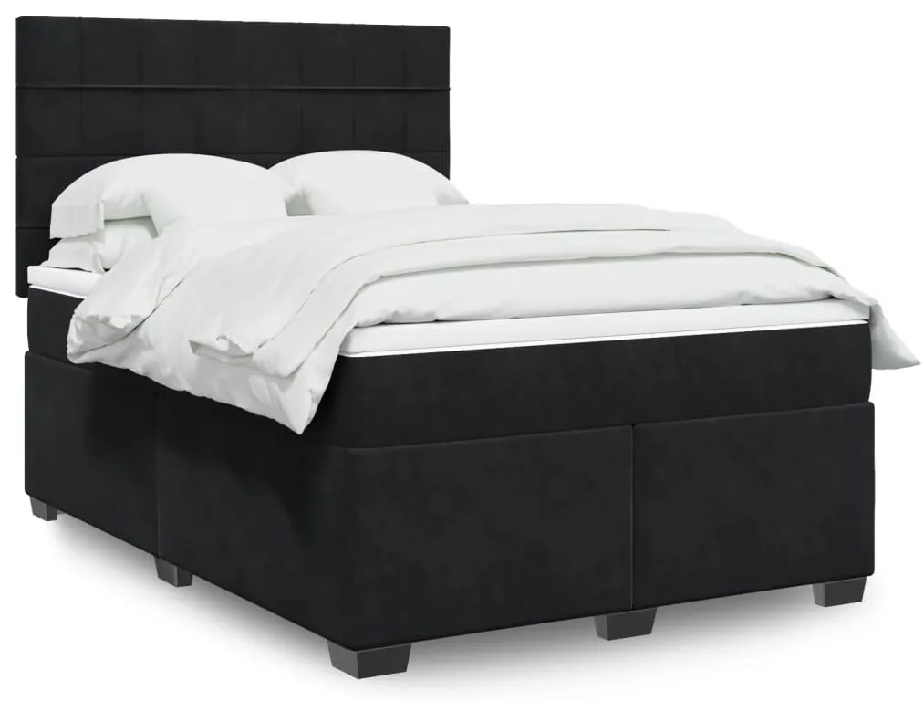 vidaXL Pat box spring cu saltea, negru, 140x200 cm, catifea