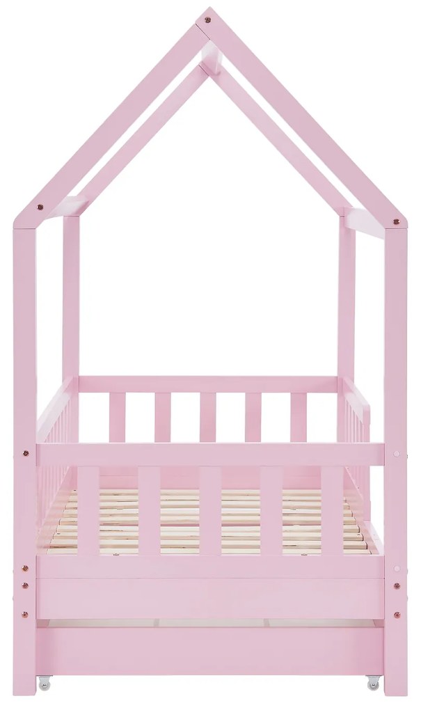 Patut Marli 90 x 200 cm cu 2 sertare si grilaj sipci - roz