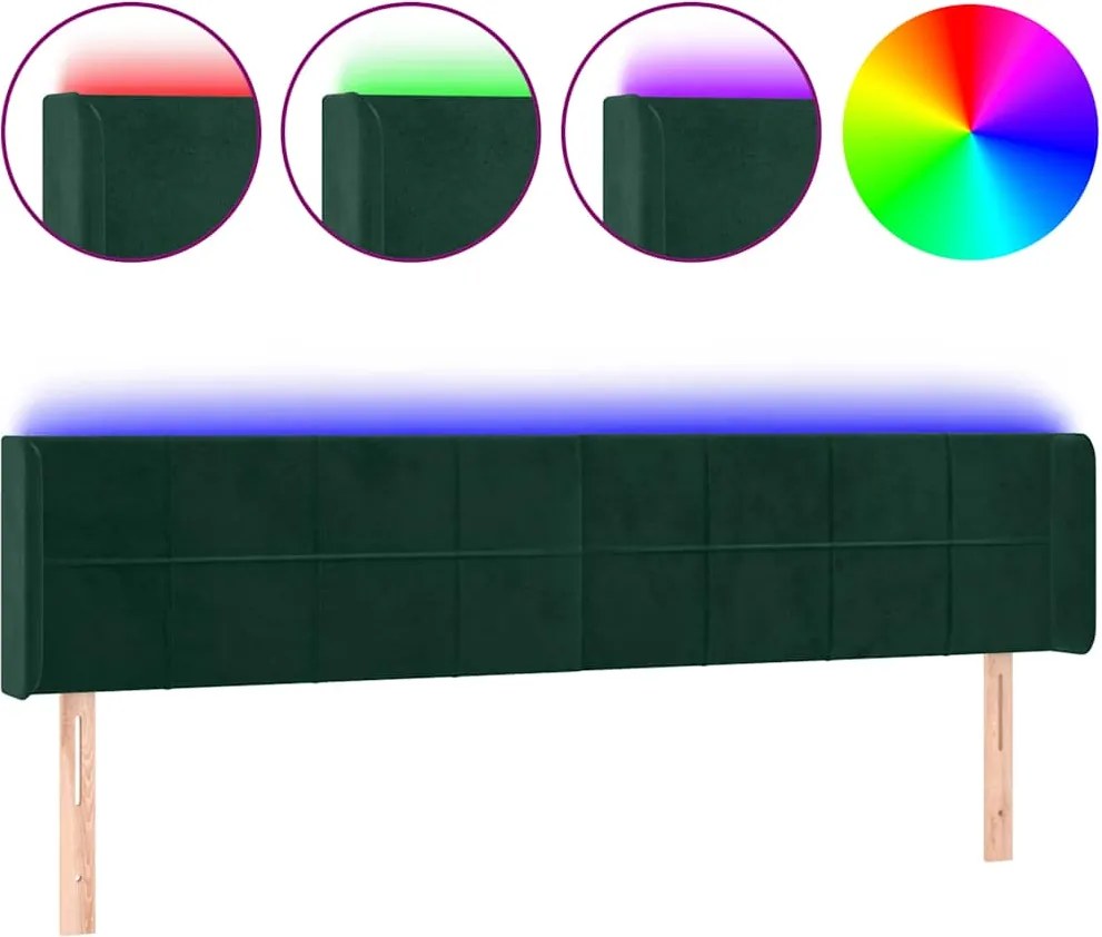 vidaXL Tăblie de pat cu LED, verde închis, 163x16x78/88 cm, catifea