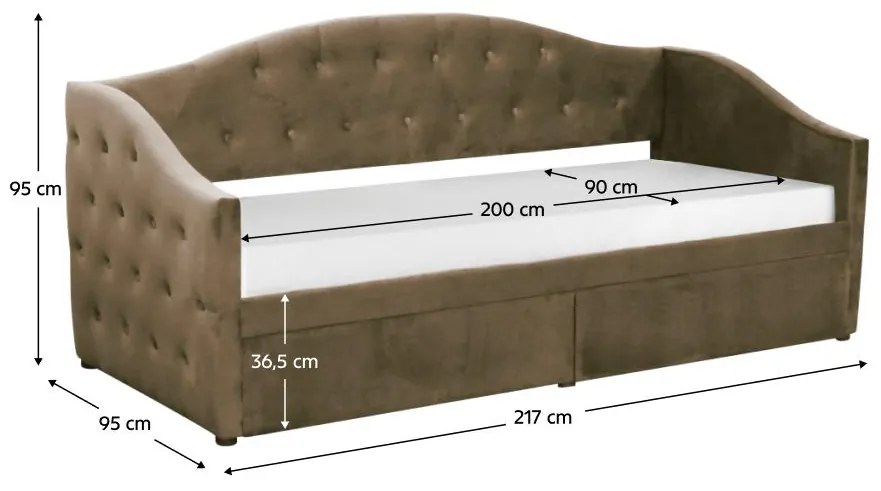 Pat de o persoană (divan) 90 cm Zonas (maro) (cu somieră) (cu sp. depozitare). 1116568