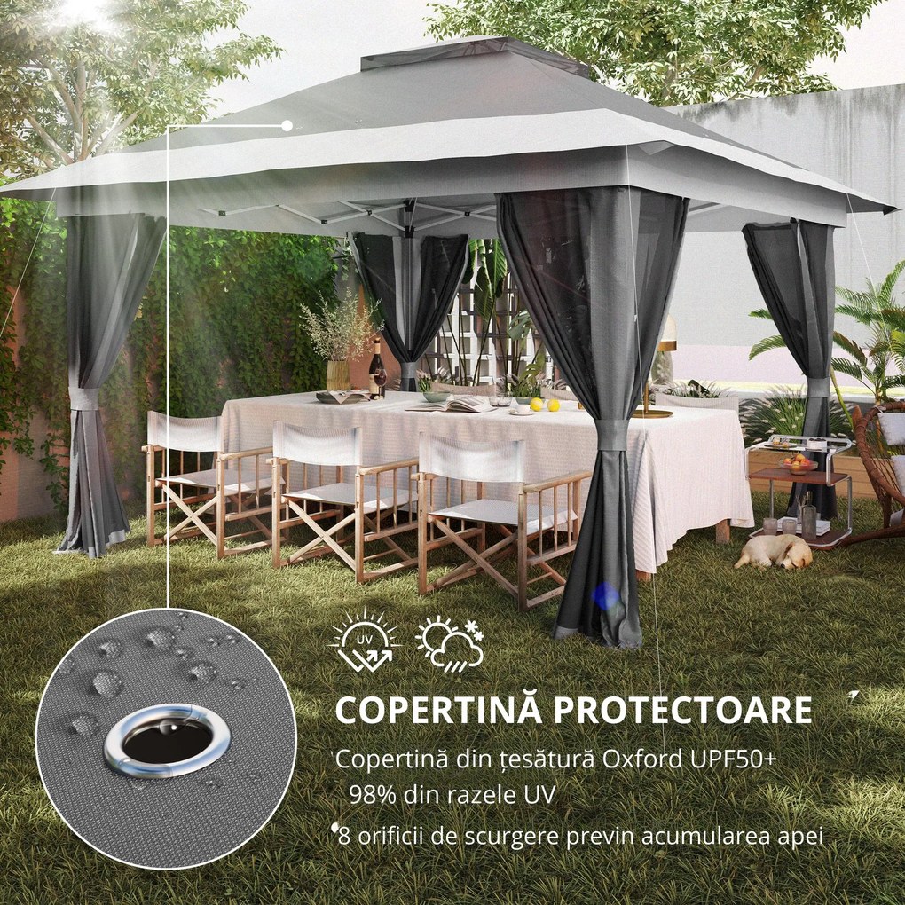Outsunny Pavilion Pliabil cu Pereți din Plasă, Înălțime Reglabilă și Protecție UV, 356x356x280 cm, Gri | Aosom Romania
