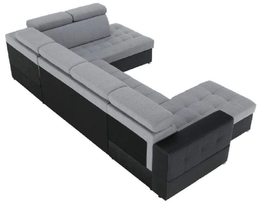 Colţar extensibil, piele ecologică neagră/material textil gri deschis, model stânga, VASTO