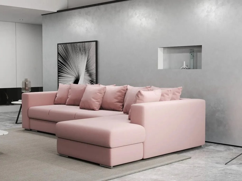 Colțar extensibil dumonde cu ladă de depozitare si sezut confortabil din spuma high-density, Gloria Royal Pink II 320x183 cm