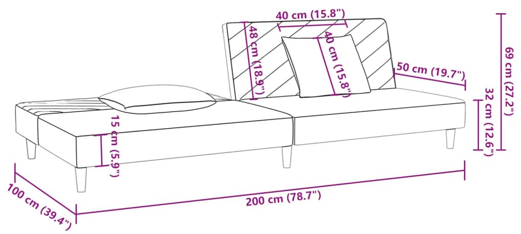 Canapea extensibila cu 2 locuri, 2 perne, maro, catifea Maro, Fara scaunel pentru picioare Fara scaunel pentru picioare