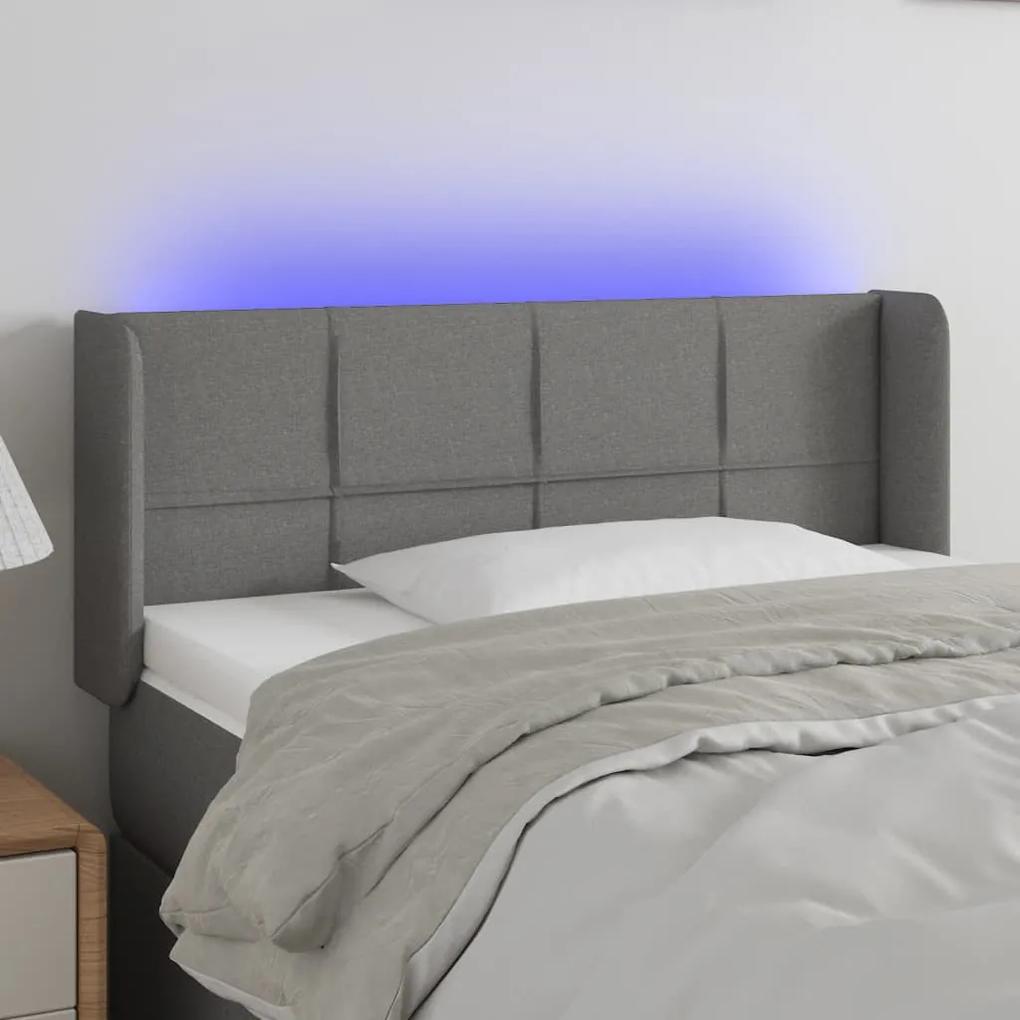 3123219 vidaXL Tăblie de pat cu LED, gri închis, 93x16x78/88 cm, textil