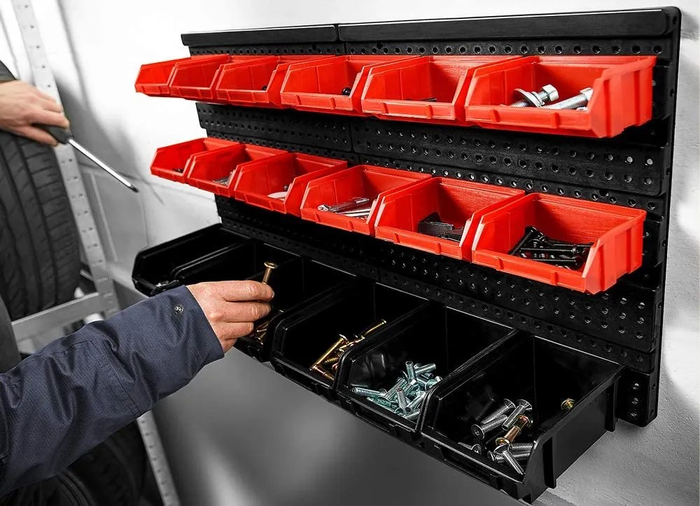 Organizator suspendat pentru atelier ORDER, 30 de cutii, 64x2x38cm, roșu/negru Monzana