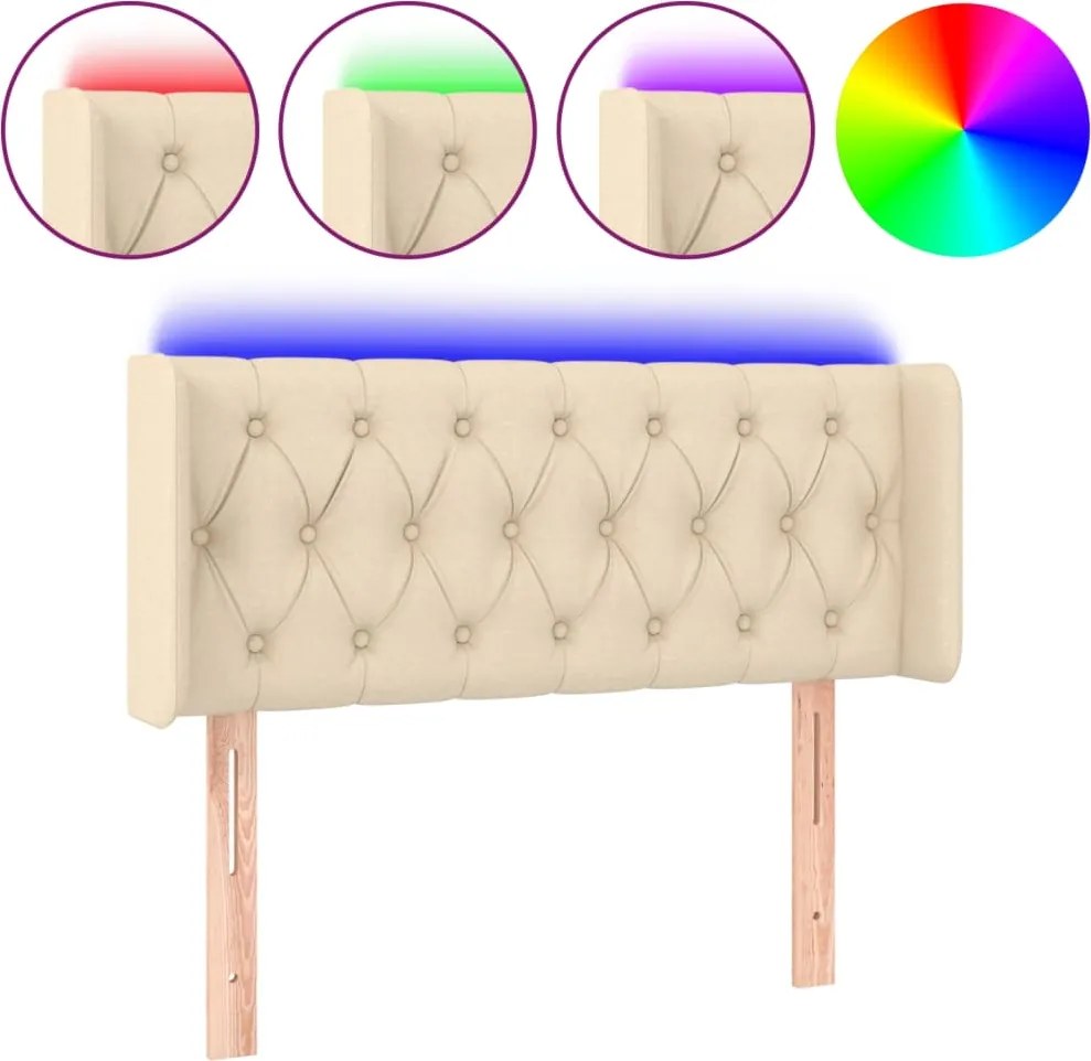 vidaXL Tăblie de pat cu LED, crem, 93x16x78/88 cm, textil