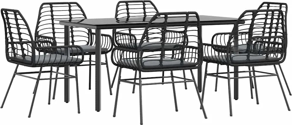 vidaXL Set de sufragerie de grădină 7 piese neagră sticlă polirattan