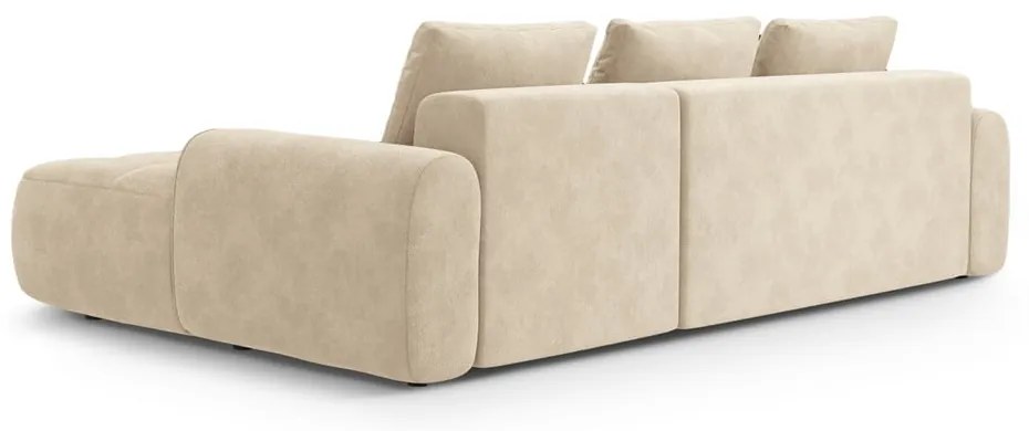 Colțar bej extensibil/cu spațiu de depozitare cu tapițerie din catifea (cu colț pe partea dreaptă/cu șezlong) Linz – Cosmopolitan Design