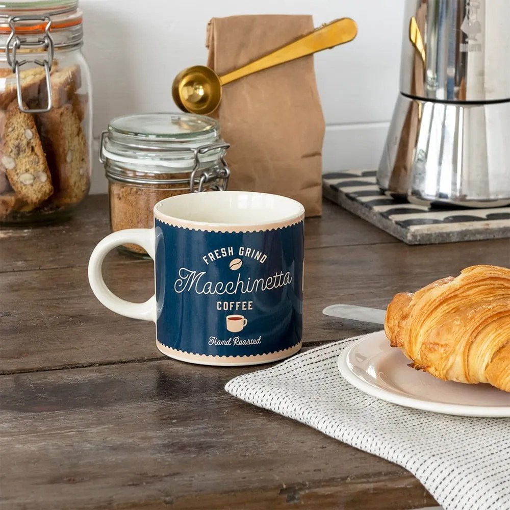 Cană albastru-închis/crem din ceramică 350 ml Macchinetta – Rex London