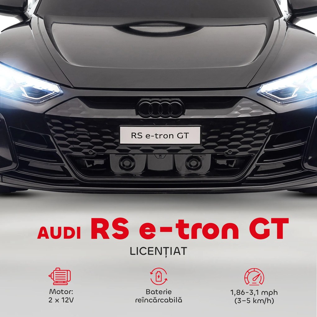 HOMCOM Masina Electrica pentru Copii 5 Ani Licenta Audi, Auto pentru Copii cu Telecomanda si Muzica, Centuri de Siguranta si Faruri, Neagra