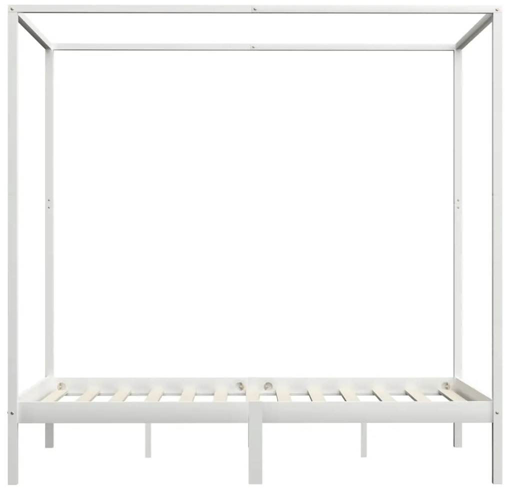 Cadru pat cu baldachin, alb, 140 x 200 cm, lemn masiv de pin Alb, 140 x 200 cm