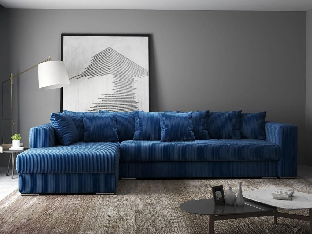 Colțar extensibil dumonde cu ladă de depozitare si sezut confortabil din spuma high-density, Gloria Zoom Blue II 320x183 cm