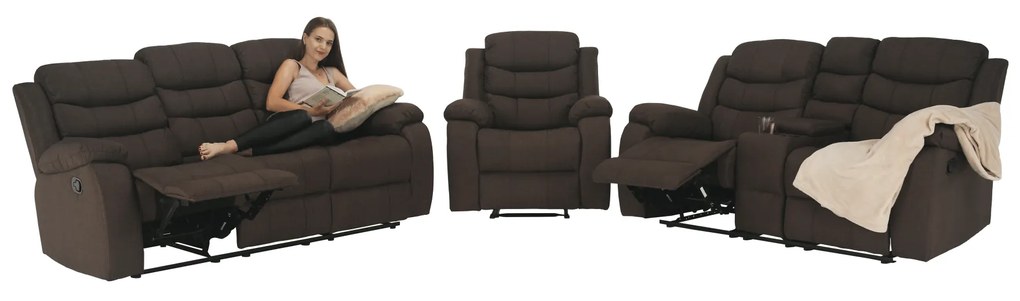 Canapea 3+2+1, material textil maro, FABRON 2 NEW