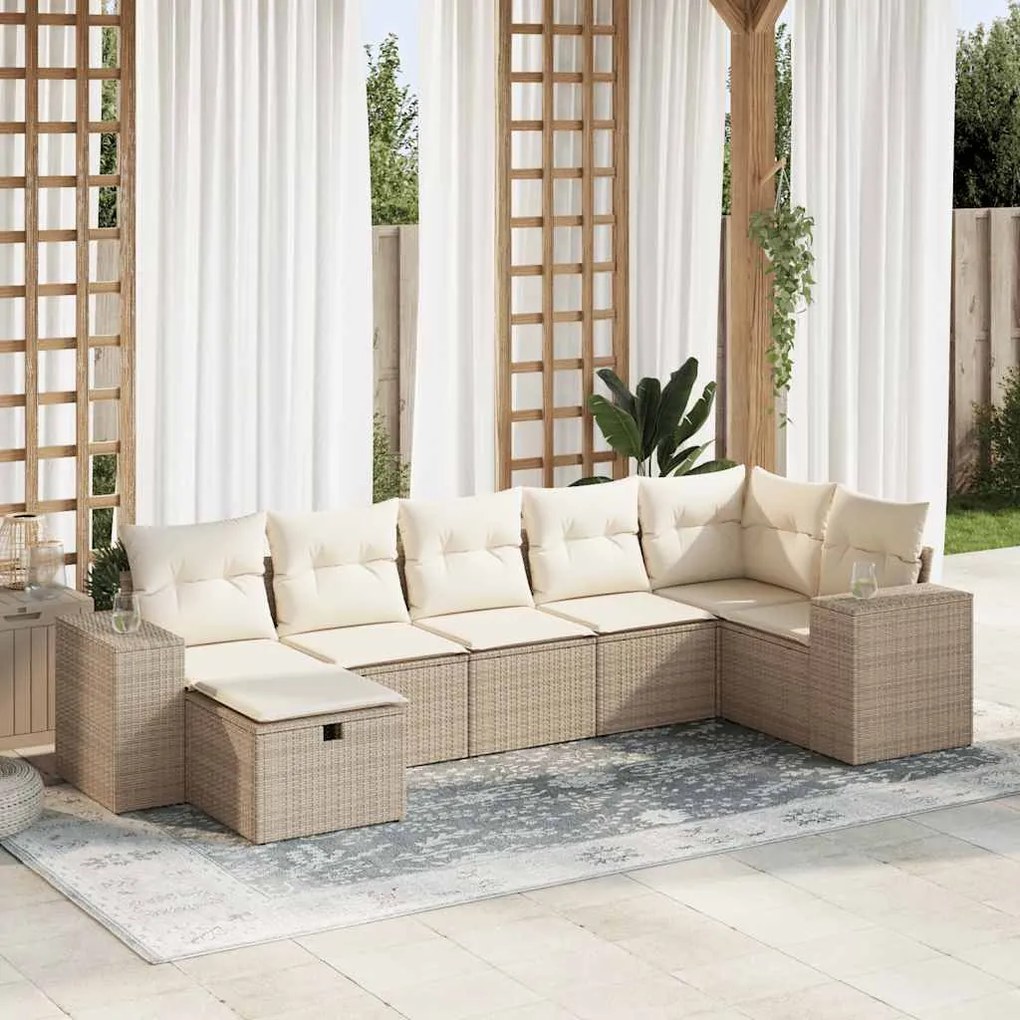 vidaXL Set canapele de grădină, 7 piese, cu perne, bej, poliratan