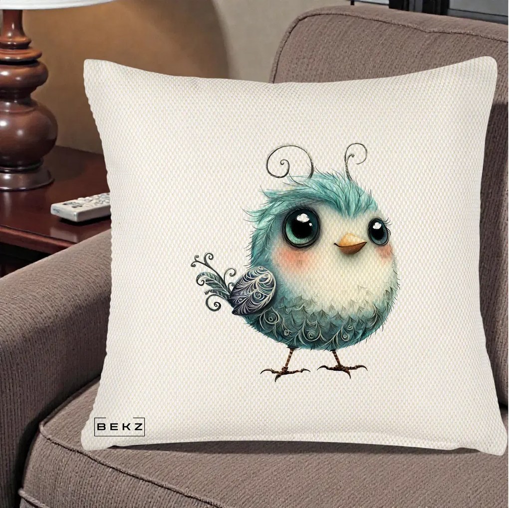 Perna Decorativa Pui Teal cu Aripioare Ornamentale, 40x40 cm, Crem Reliefat, Husa Detasabila, Perna Inclusa, BEKZ®