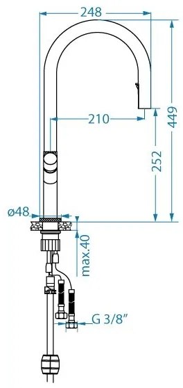 Baterie de chiuvetă cu cap de duș detașabil ALVEUS 1150908 SWAN 44,9 cm negru mat