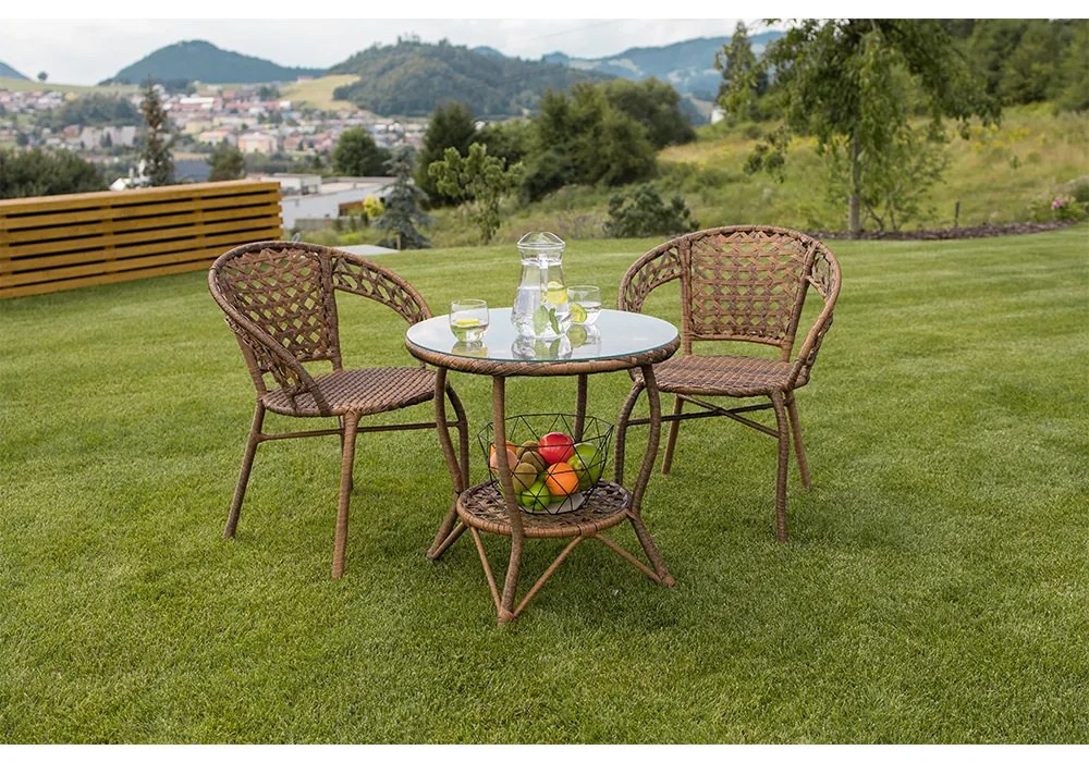 Set de gradina din rattan  1 + 2, maro, JARUB