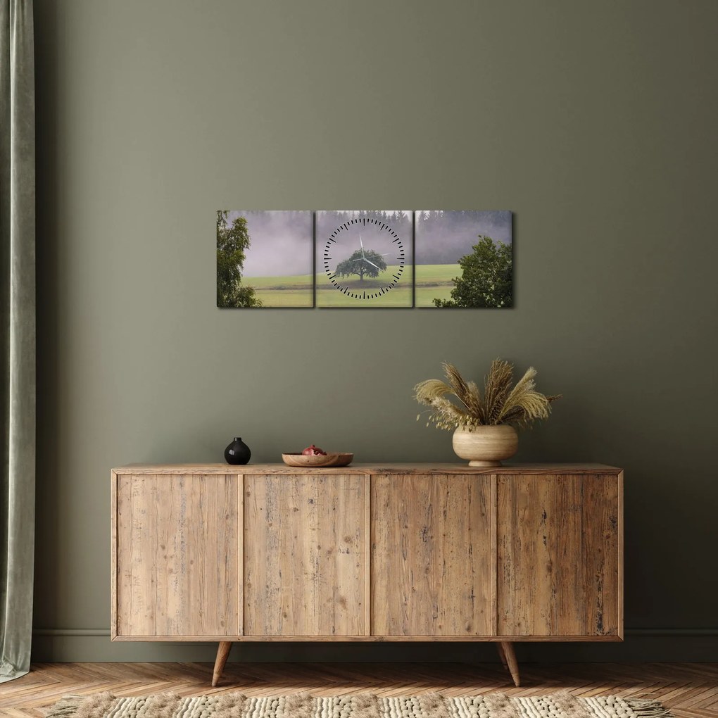 Tablou - Lunca cu copac (cu ceas) (90x30 cm)