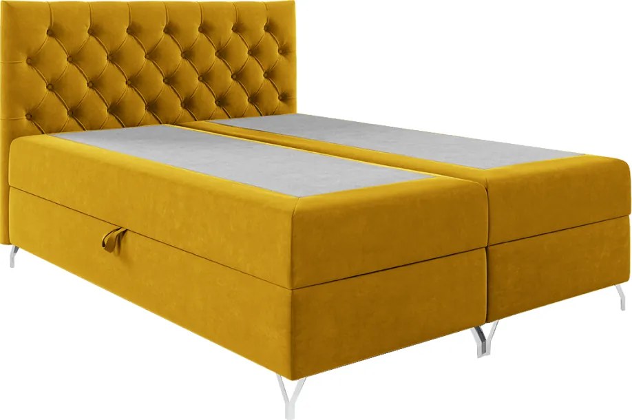 Pat cu boxspring, 200x200, velur galben, GULIETTE + cadou