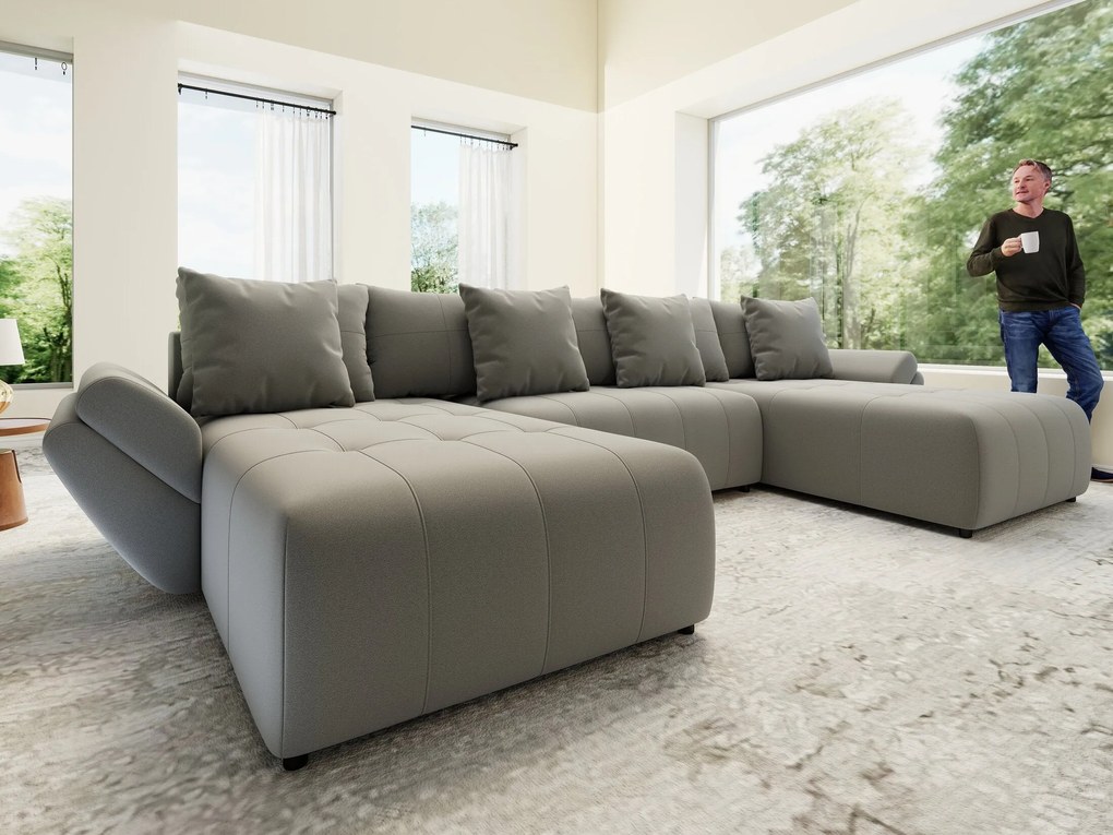 Colțar extensibil dumonde cu ladă de depozitare si sezut confortabil din spuma high-density, Berlin U Royal Grey 380x180 cm