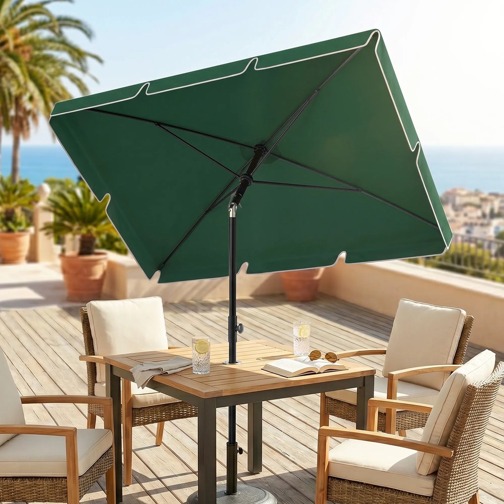 Outsunny Umbrelă pentru Grădină Dreptunghiulară, cu Inclinare Reglabilă și Stâlp din Aluminiu, 2x2.4m, Verde/Negru | Aosom Romania
