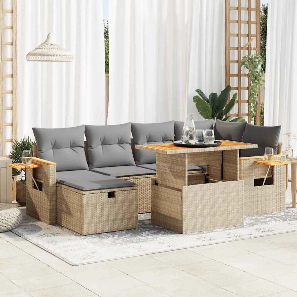 vidaXL Set canapele de grădină, 8 piese, cu perne, bej, poliratan