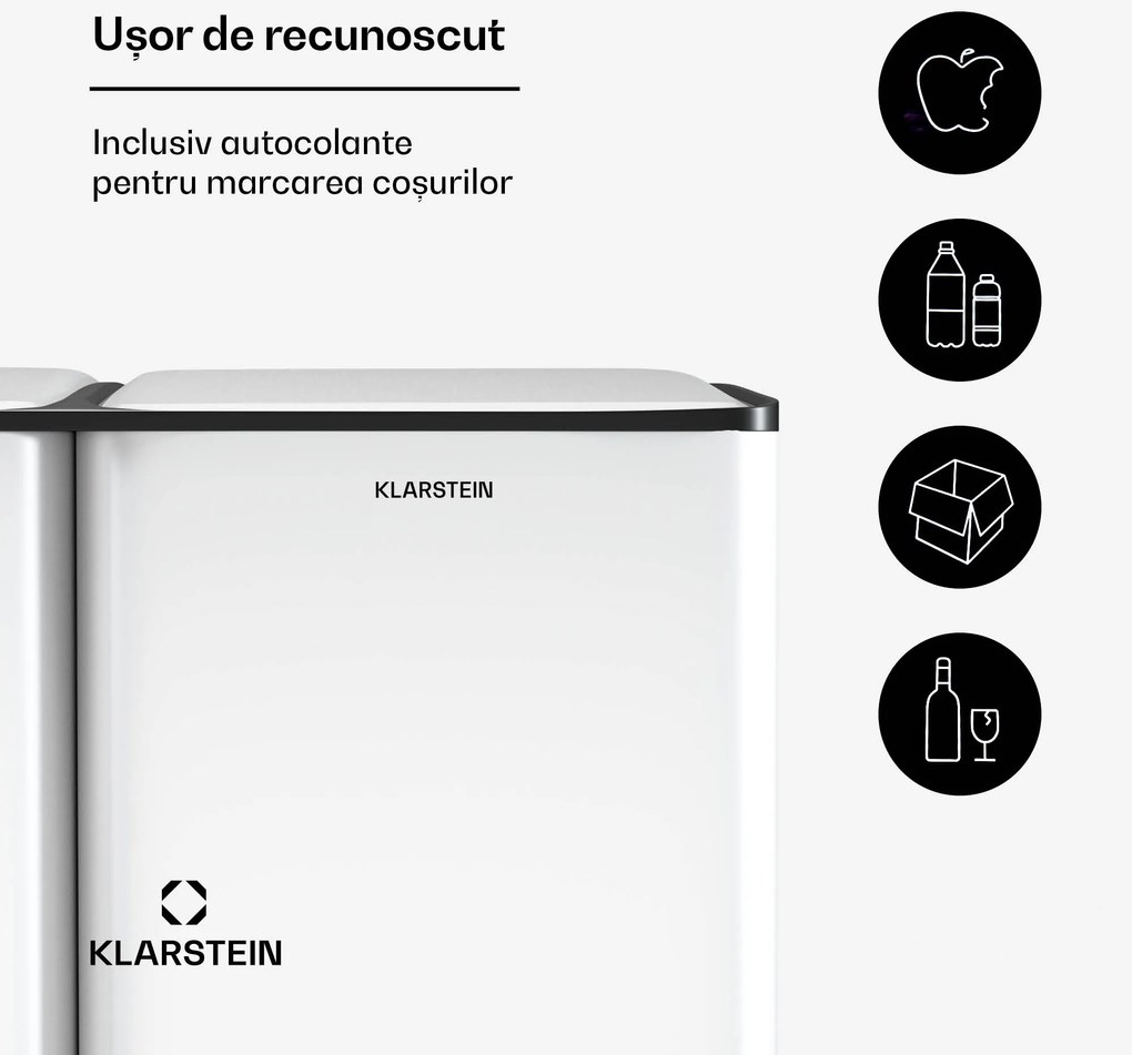 Klarstein Coș de gunoi Tiyo 3 în 1 60 l, 30 l + 17 l + 13 l, sortare deșeuri, închidere silențioasă, capac din oțel inoxidabil