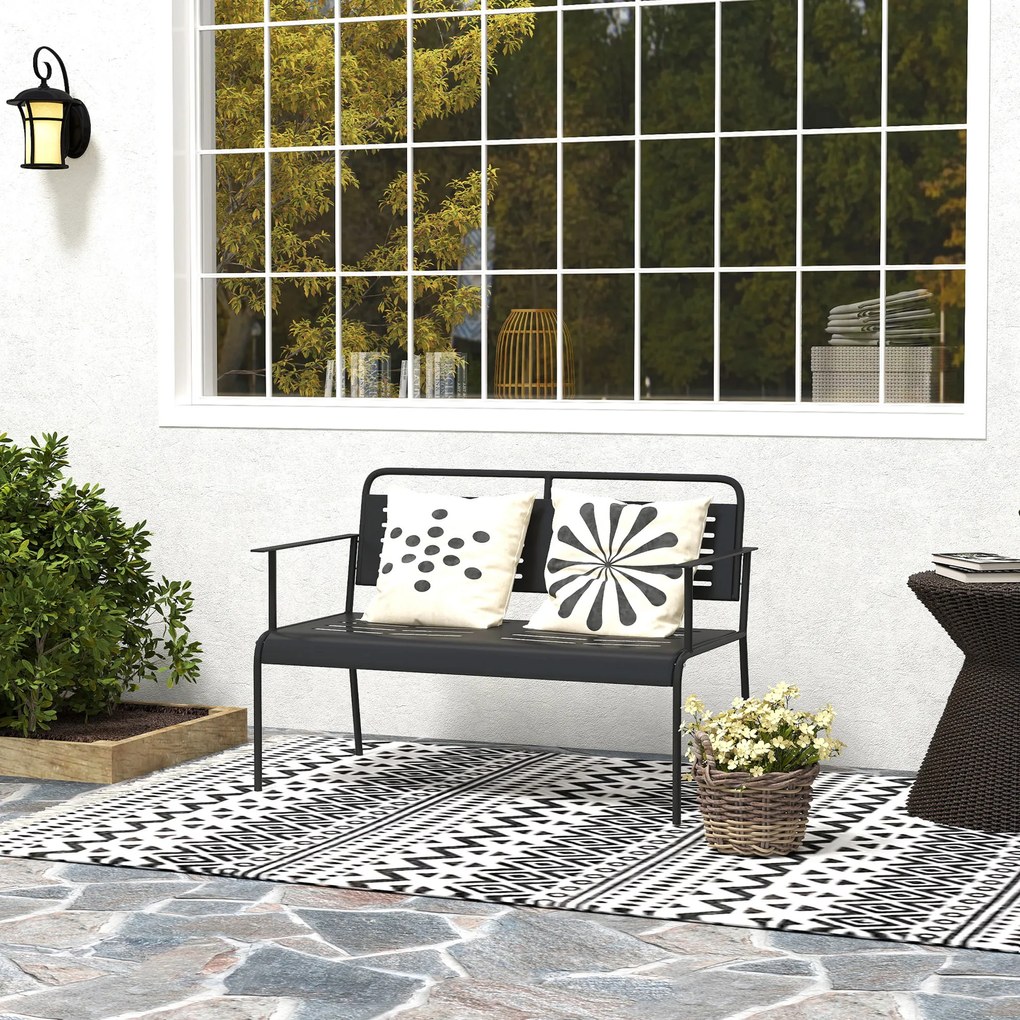 Outsunny -locuri bancă de grădină, rezistentă la intemperii bancă, rezistentă la apă mobilier de grădină cu spătar &amp; Armlehnen 121 x 64 x 84cm, Negru | Aosom Romania