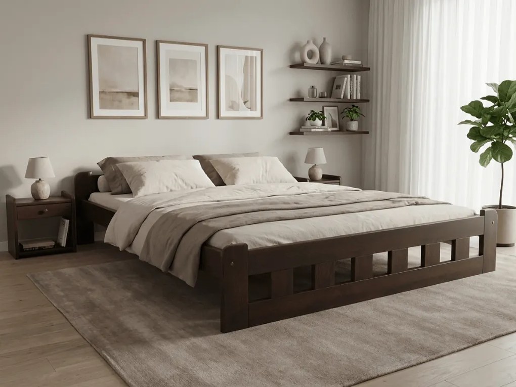 Pat inalt Naomi 180x200 cm, nuc Saltele: Fara saltea, Somiera pat: Cu lamele drepte