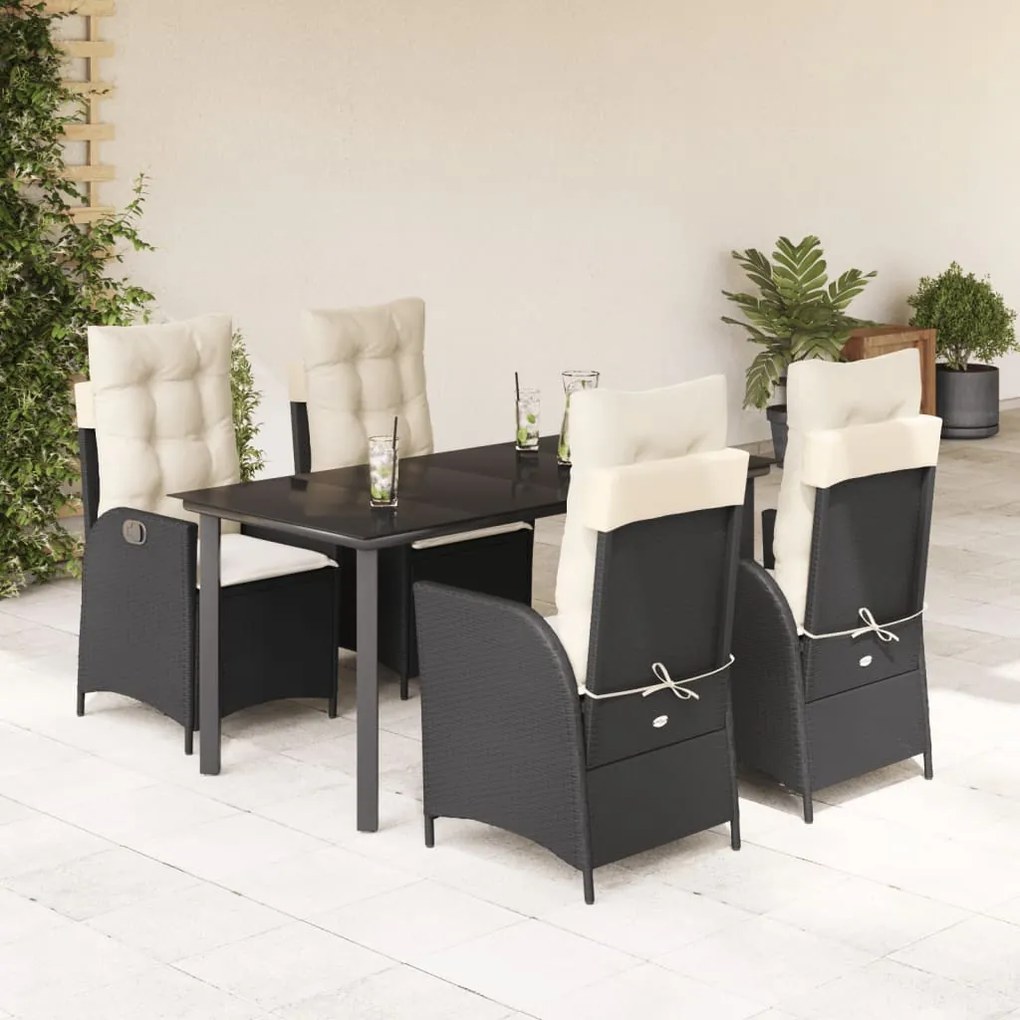 vidaXL Set mobilier de grădină cu perne, 5 piese, negru, poliratan