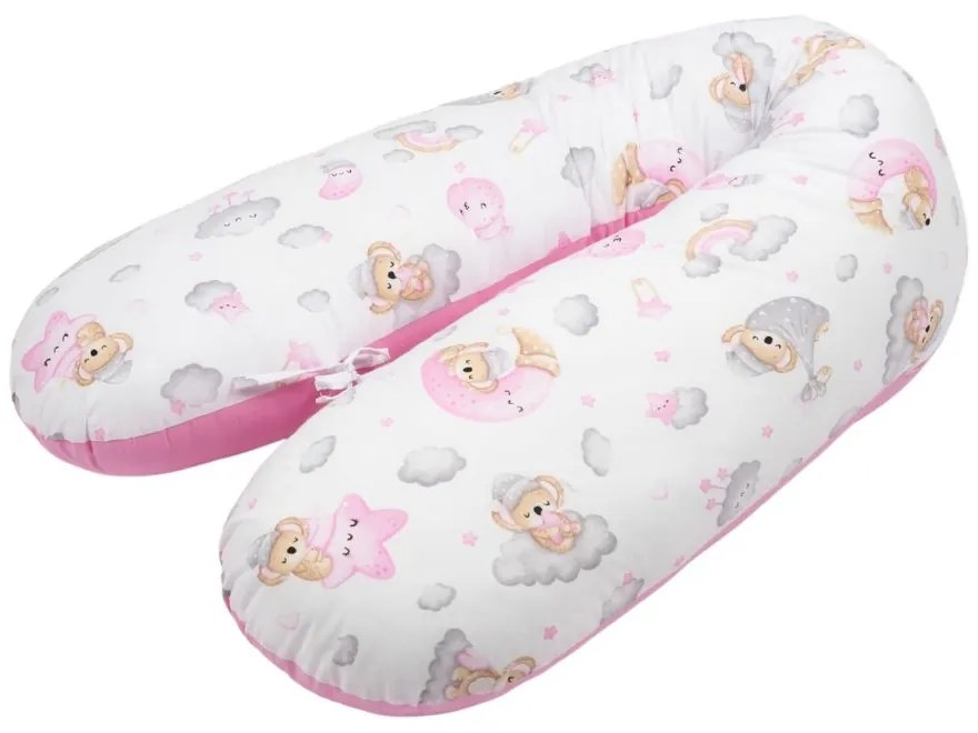 Perna gravide 3 in 1 cu husa detasabila din bumbac 100% Kidizi Lena, lungime 160 cm, Koala Dreams Pink