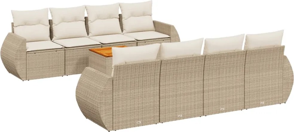 vidaXL Set canapele de grădină, 9 piese, cu perne, bej, poliratan