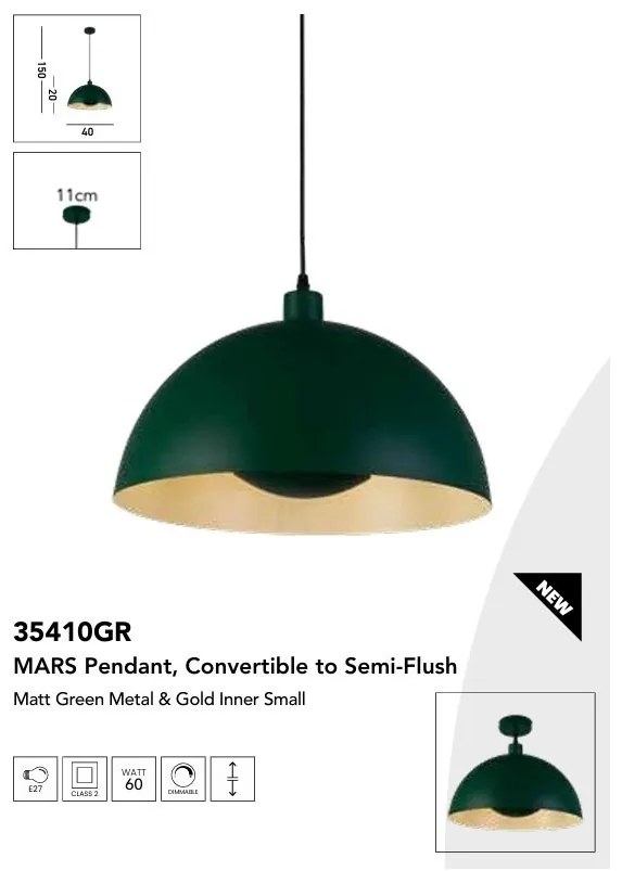 Lustra suspendata stil industrial Mars verde/ auriu
