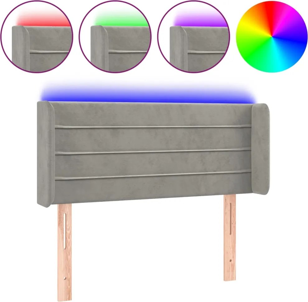 vidaXL Tăblie de pat cu LED, gri deschis, 103x16x78/88 cm, catifea