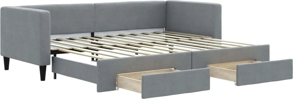 vidaXL Pat de zi cu extensie și sertare, gri deschis, 80x200 cm textil