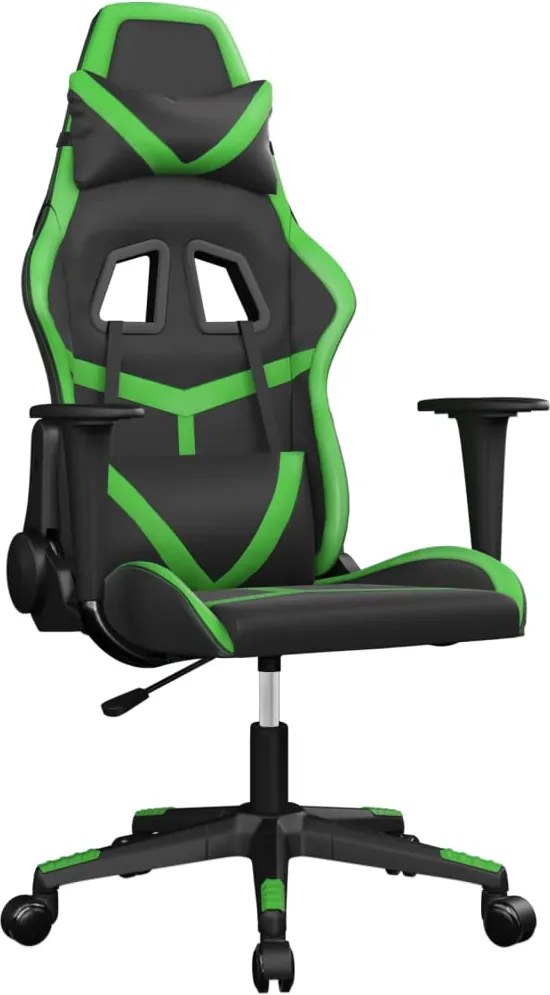 vidaXL Scaun de gaming de masaj, negru și verde, piele ecologică