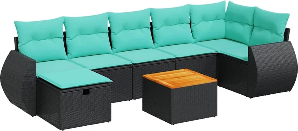 vidaXL Set mobilier de grădină cu perne, 8 piese, negru, poliratan