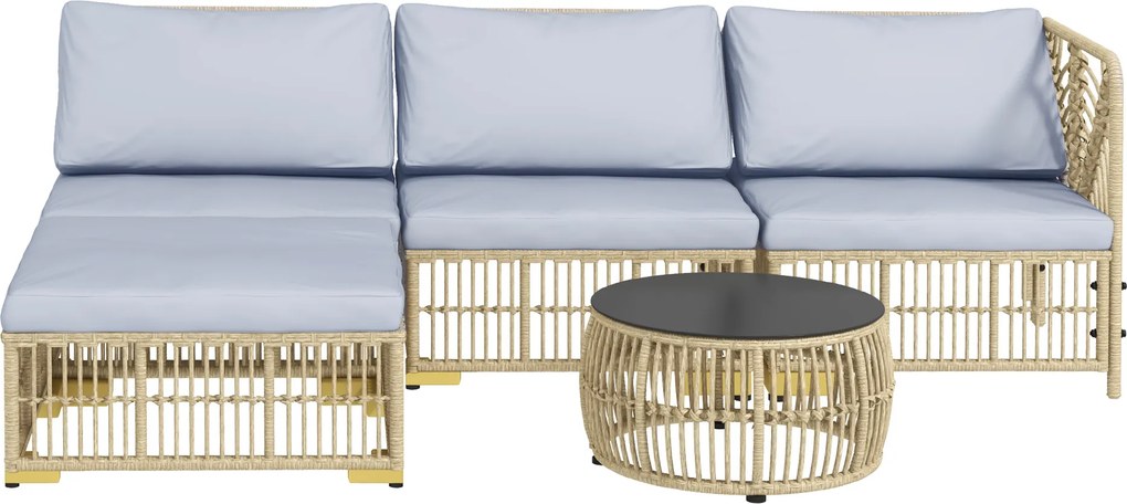 Outsunny Garnitură de grădină, 5 piese, incl. perne de șezut, ratan sintetic, cadru din oțel rezistent la rugină, gri deschis | Aosom Romania