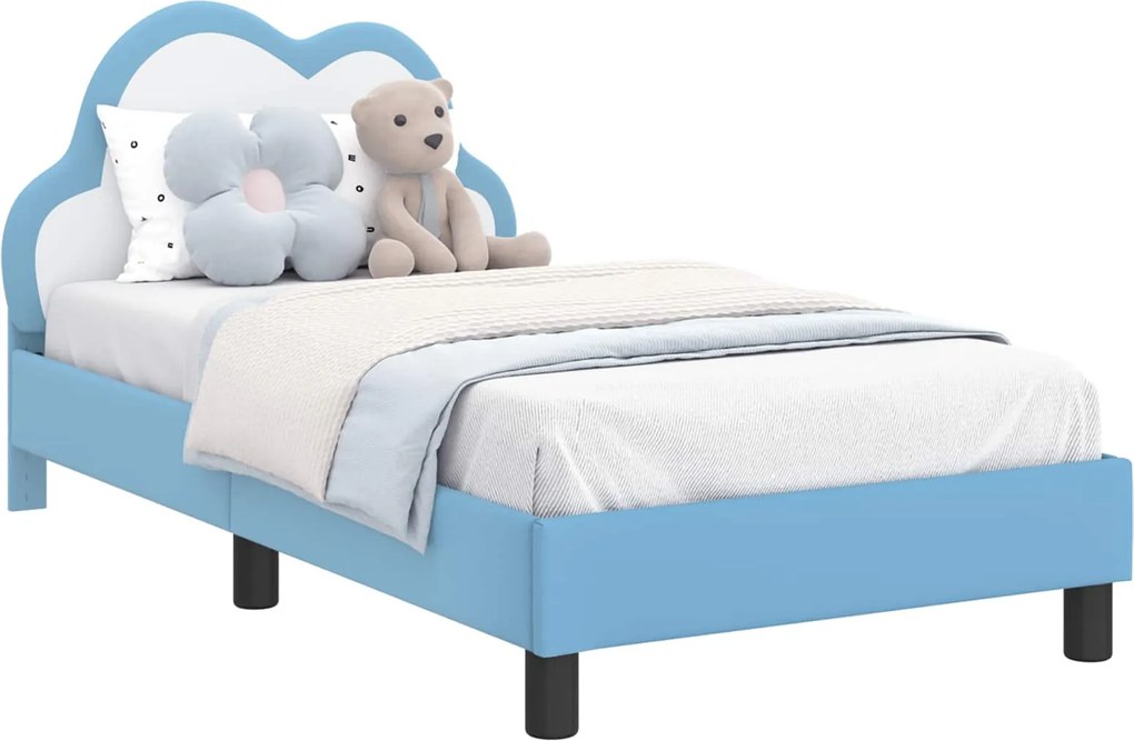 vidaXL Cadru de pat pentru copii cu spătar albastru 80 x 160 cm PU