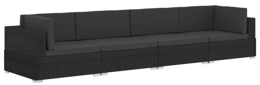 47271 vidaXL Set mobilier de grădină cu perne, 4 piese, negru, poliratan