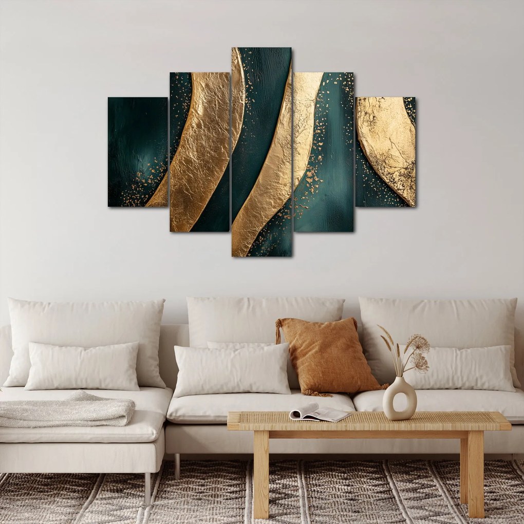 Tablou - Abstracție verde cu auriu I. (150x105 cm)