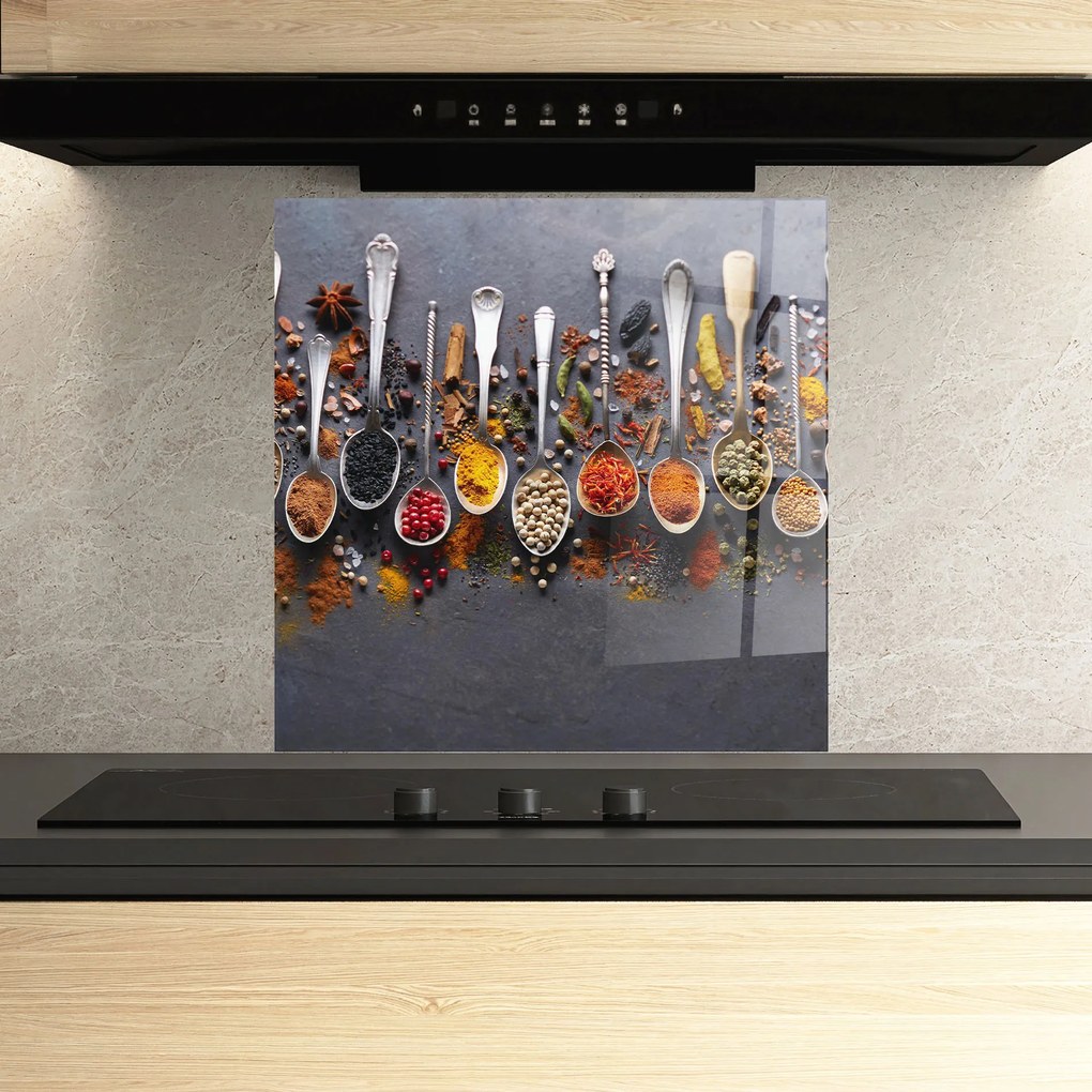 Panou Sticla Bucatarie, 100x100cm, Protectie aragaz, Antistropi, Termorezistent, Alimente, Condimente, Spices Black Board