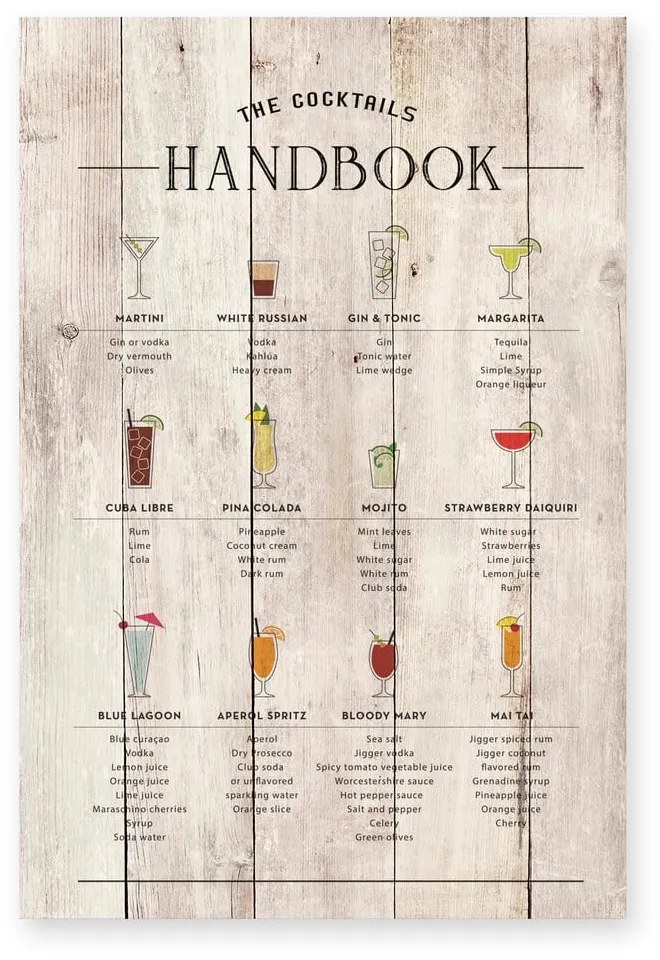 Semn din lemn 40x60 cm Cocktails Handbook – Really Nice Things