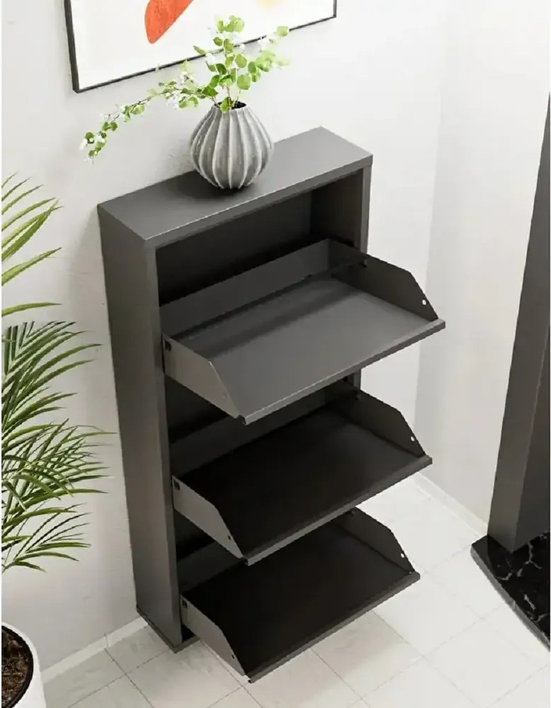 Pantofar 3 usi,din metal,culoare antracit