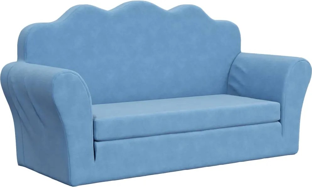 vidaXL Canapea extensibilă de copii cu 2 locuri, albastru, pluș moale