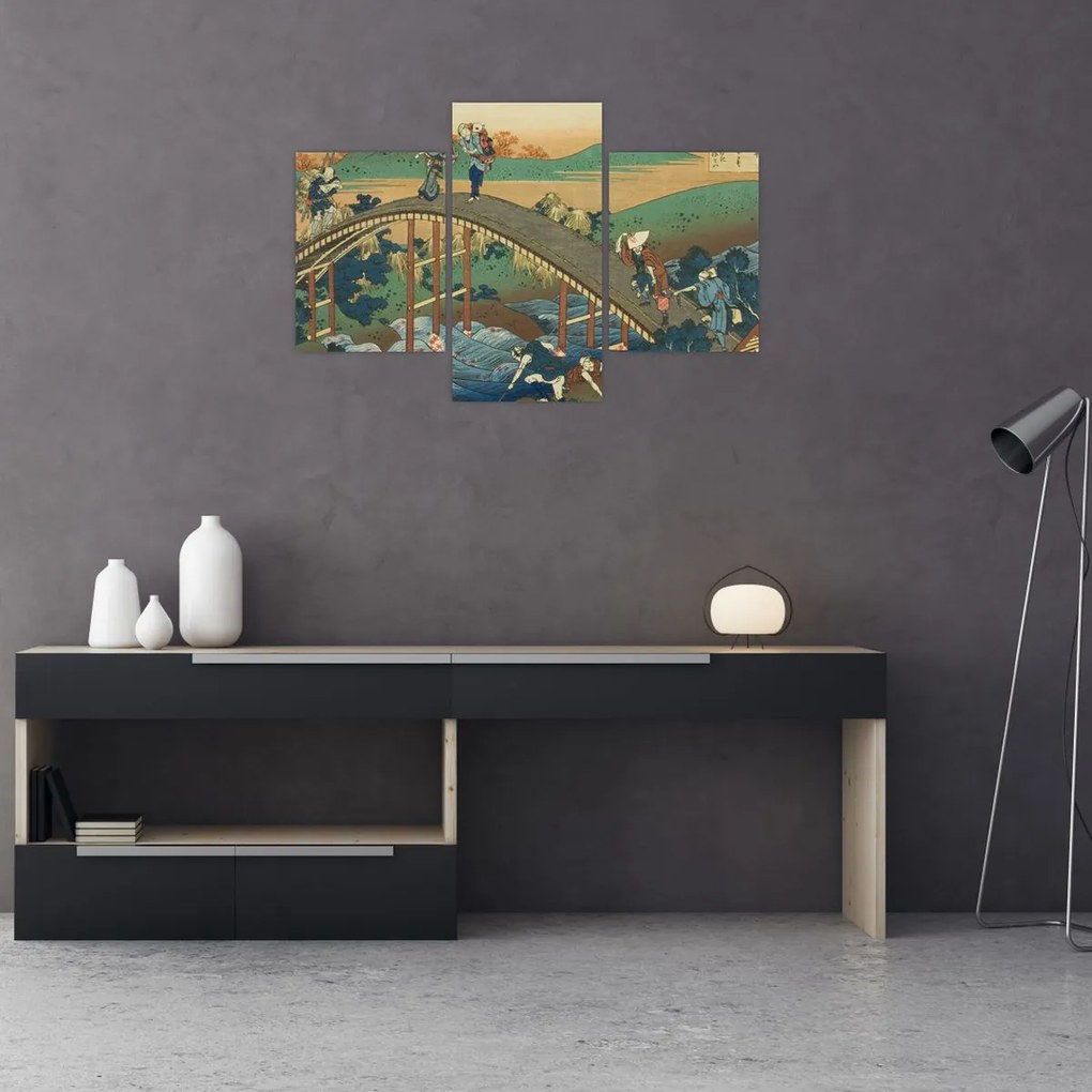 Tablou - Katsushika Hokusai, Ariwara no Narihirafrom the series One Hundred, Poems Explained by the Nurse (Hyakunin isshu uba ga etoki), reproducere (90x60 cm)